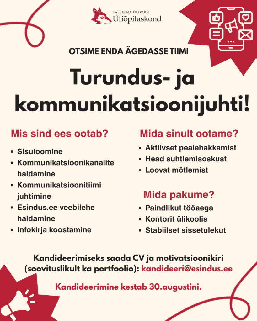 Üliõpilaskond otsib Turundus- ja Kommunikatsioonijuhti